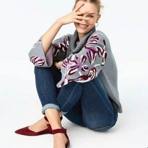 CAbi Gray and Purple Cowl Neck Sweater